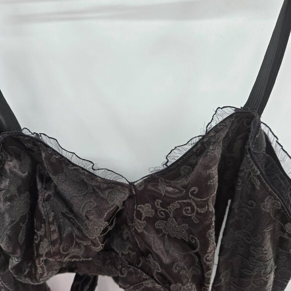 Black Red Velvet Burnout Lace Gothic Dance Crop Back Tie Top Medium - Picture 7 of 8